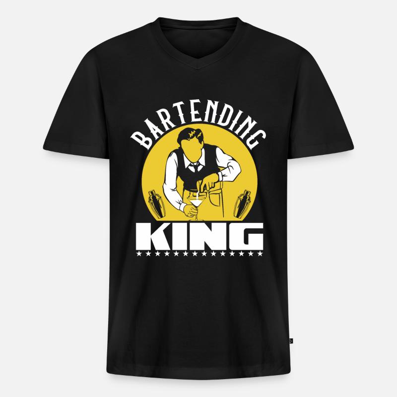 Bartending King - Männer Premium Bio T-Shirt mit V-Ausschnitt - Schwarz