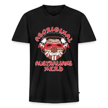 Aborigènes Australiens Nerd - T-shirt encolure en V Premium bio Homme - noir - Devant - Nico (187cm)