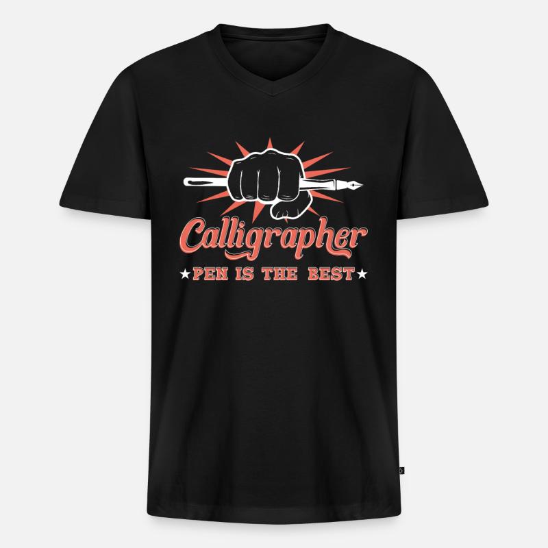 Kalligraphenstift ist der beste - Männer Premium Bio T-Shirt mit V-Ausschnitt - Schwarz