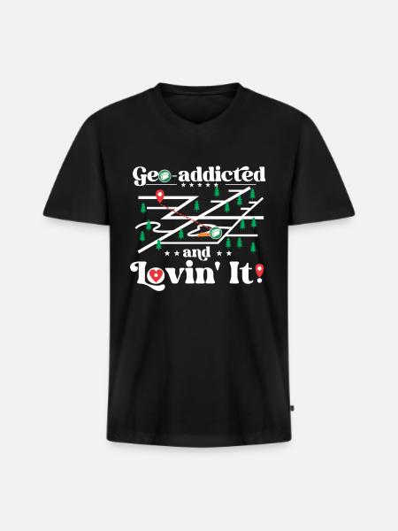 Geo-addicted and lovin' it! - Men's Premium Organic T-shirt with V-neck - black
