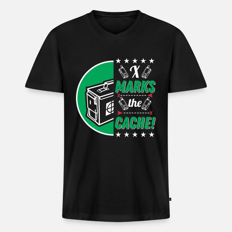 X markiert den Cache! - Männer Premium Bio T-Shirt mit V-Ausschnitt - Schwarz