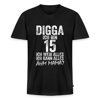 Digga ich bin 15 Ich Kann Alles 15. Geburtstag - Männer Premium Bio T-Shirt mit V-Ausschnitt - Schwarz - Vorne - Nico (187cm)