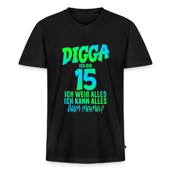 15th Birthday Digga I'm 15 I Can Do Everything - Men's Premium Organic T-shirt with V-neck - black - Front - Nico (187cm)