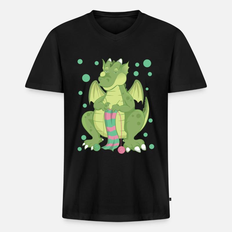 Drache - Männer Premium Bio T-Shirt mit V-Ausschnitt - Schwarz