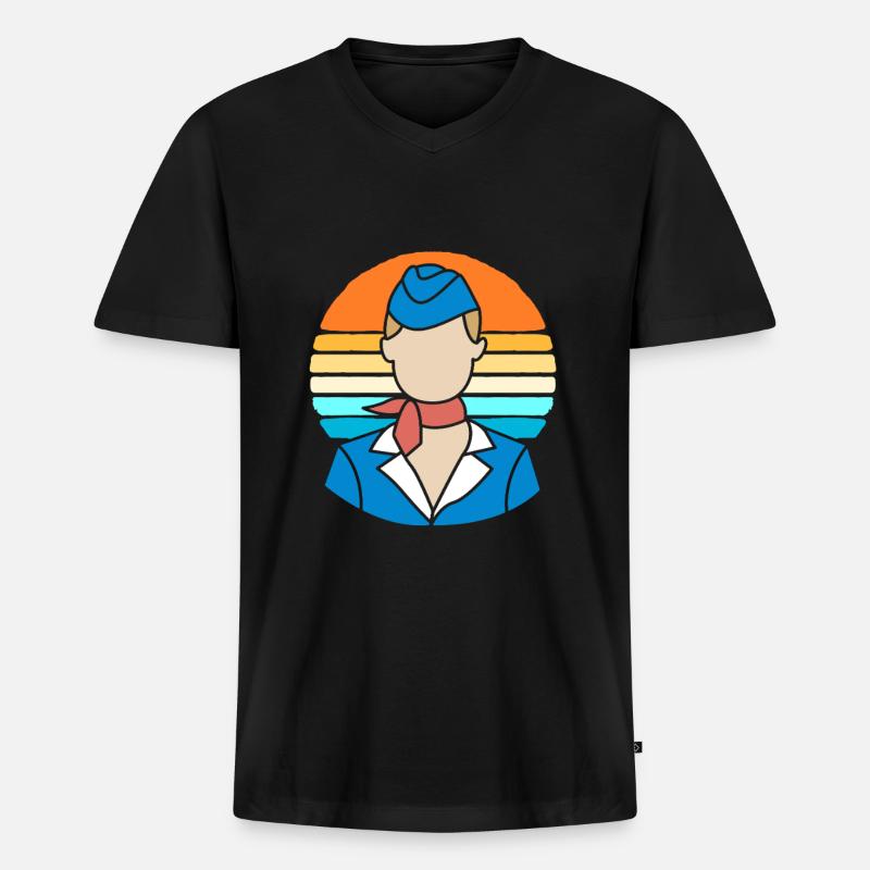 Stewardess Flugbegleiter - Männer Premium Bio T-Shirt mit V-Ausschnitt - Schwarz