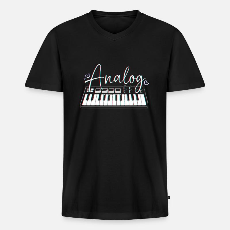 DJ Djing Label Keyboard - Männer Premium Bio T-Shirt mit V-Ausschnitt - Schwarz