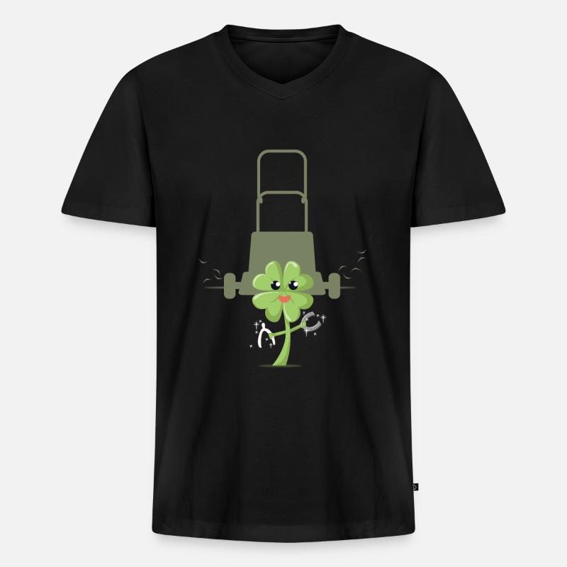Ein Kleeblatt wird gemäht - Männer Premium Bio T-Shirt mit V-Ausschnitt - Schwarz