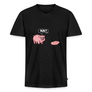 Sarcasme végétarien Papa Cochon Steak Humour - T-shirt encolure en V Premium bio Homme - noir - Devant - Nico (187cm)