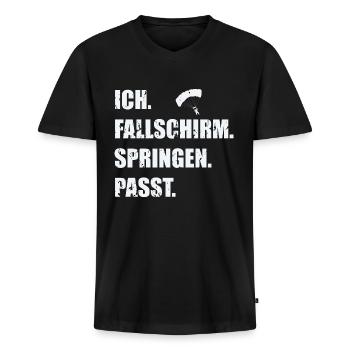 Fallschirmspringen - Männer Premium Bio T-Shirt mit V-Ausschnitt - Schwarz - Vorne - Nico (187cm)