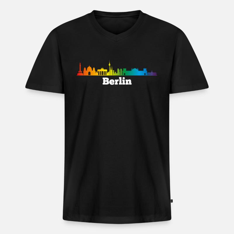 Skyline Berlin, LGBT - Männer Premium Bio T-Shirt mit V-Ausschnitt - Schwarz