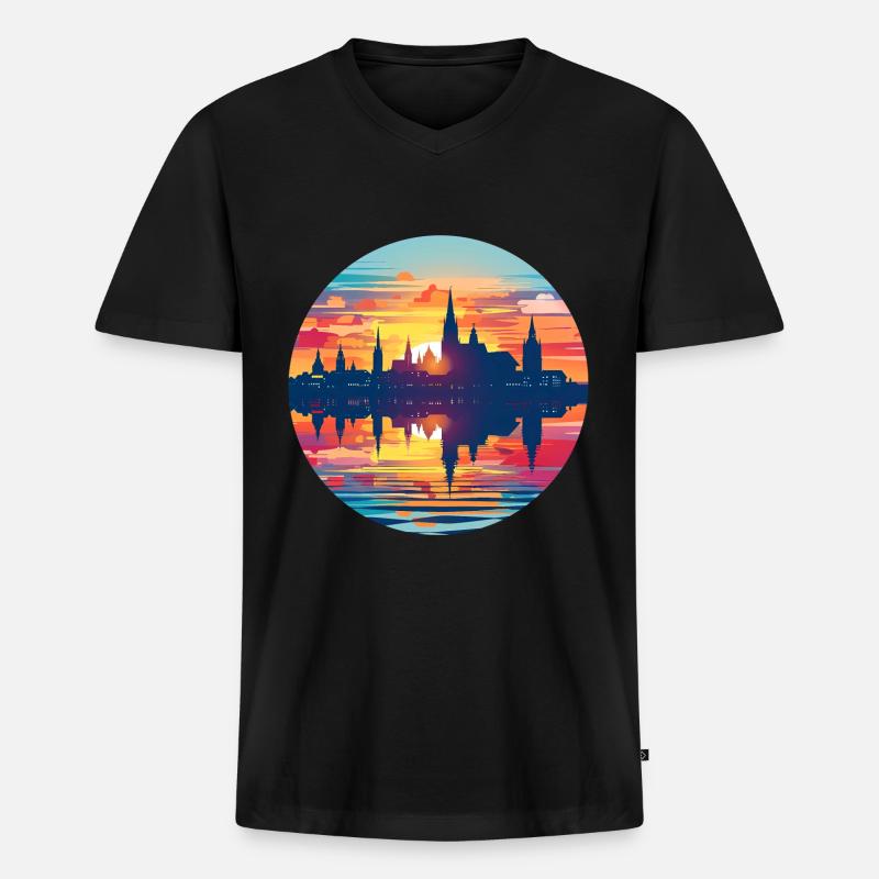 Mainz Skyline - Männer Premium Bio T-Shirt mit V-Ausschnitt - Schwarz