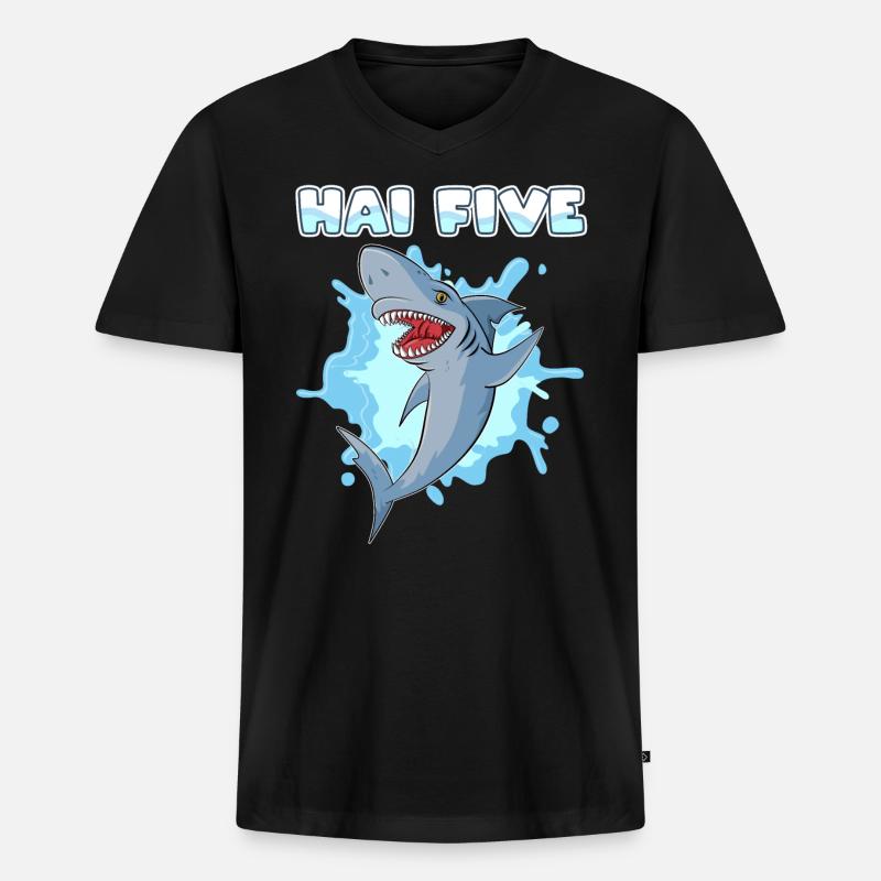Hai Five Haifisch - Männer Premium Bio T-Shirt mit V-Ausschnitt - Schwarz