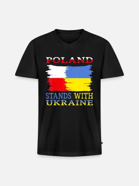 Poland Ukraine Support - Men's Premium Organic T-shirt with V-neck - black