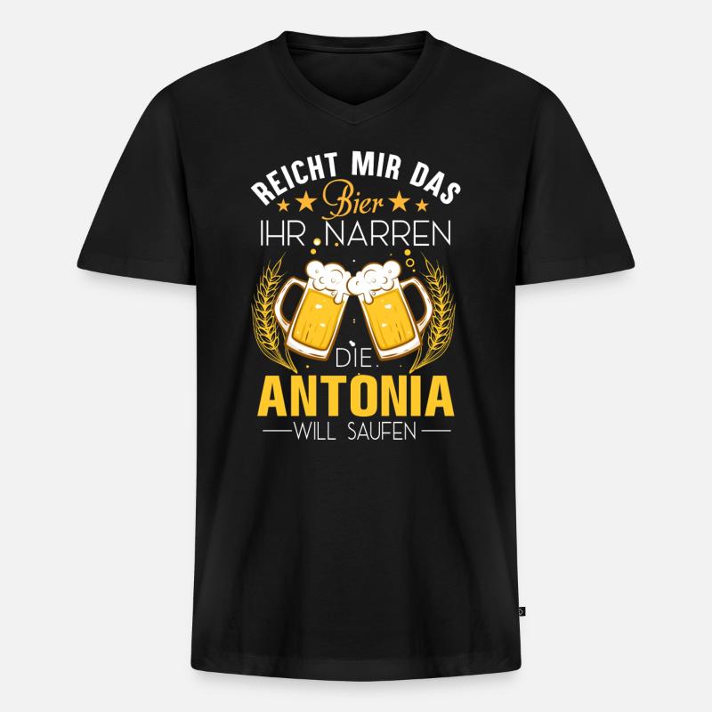 Antonia Spruch Bier - Männer Premium Bio T-Shirt mit V-Ausschnitt - Schwarz