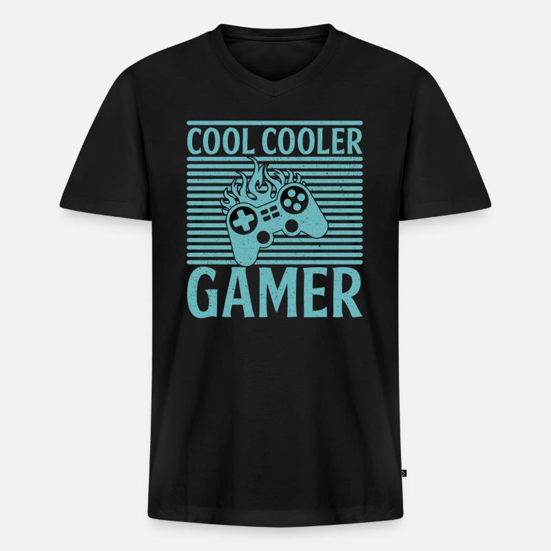 Gaming Gamer Zocken Computer Nerd - Männer Premium Bio T-Shirt mit V-Ausschnitt - Schwarz