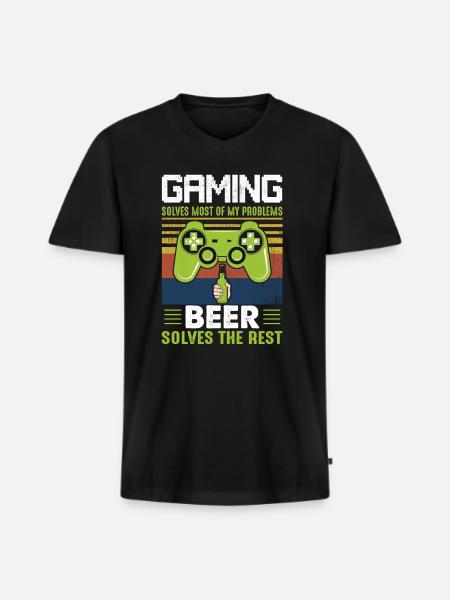 Gamer Beer Gambler - Men's Premium Organic T-shirt with V-neck - black