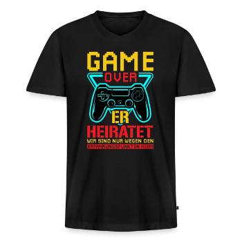 JGA Hochzeit Game Over Hochzeit Gamer Geschenk - Männer Premium Bio T-Shirt mit V-Ausschnitt - Schwarz - Vorne - Nico (187cm)
