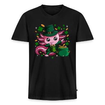 Un mignon triton gobelin fait du dabbing le jour de la St Patriks - T-shirt encolure en V Premium bio Homme - noir - Devant - Nico (187cm)