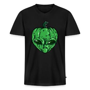 Alien Kürbis Leuchtendes Skelett Halloween - Männer Premium Bio T-Shirt mit V-Ausschnitt - Schwarz - Vorne - Nico (187cm)