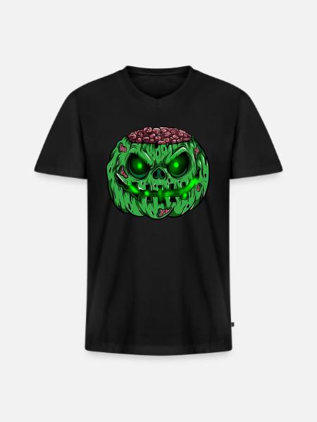 Zombie græskar glødende skelet halloween zombie - Premium økologisk T-shirt med V-hals til mænd - sort