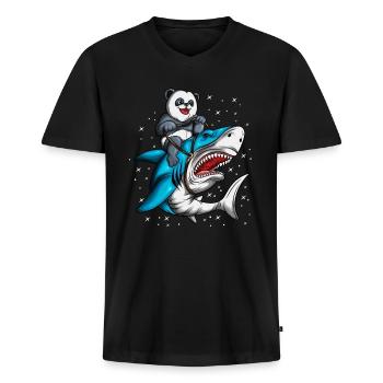 Hai Pandabär Reitstunde Ausritt Haifisch Ausreiten - Männer Premium Bio T-Shirt mit V-Ausschnitt - Schwarz - Vorne - Nico (187cm)