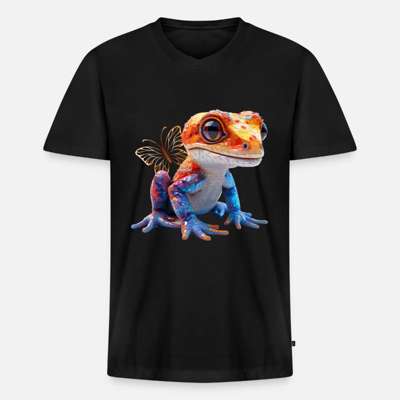 Gecko - Männer Premium Bio T-Shirt mit V-Ausschnitt - Schwarz