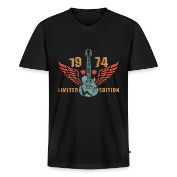 Guitariste Guitariste Guitariste Guitariste 1974 - T-shirt encolure en V Premium bio Homme - noir - Devant - Nico (187cm)