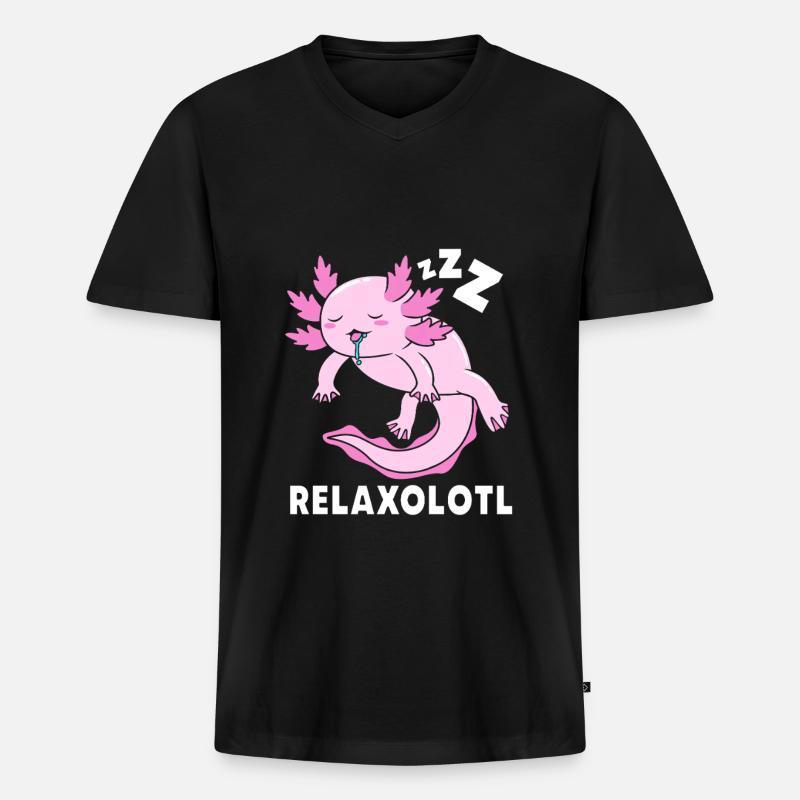 Axolotl - Männer Premium Bio T-Shirt mit V-Ausschnitt - Schwarz