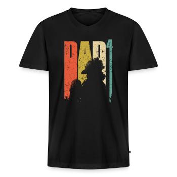 Dad hoch 4 Feuerwehrmann Feuerwehr Papa 4 Kinder - Männer Premium Bio T-Shirt mit V-Ausschnitt - Schwarz - Vorne - Nico (187cm)