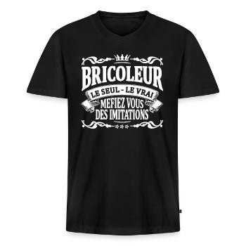 bricoleur le seul le vrai - T-shirt encolure en V Premium bio Homme - noir - Devant - Nico (187cm)