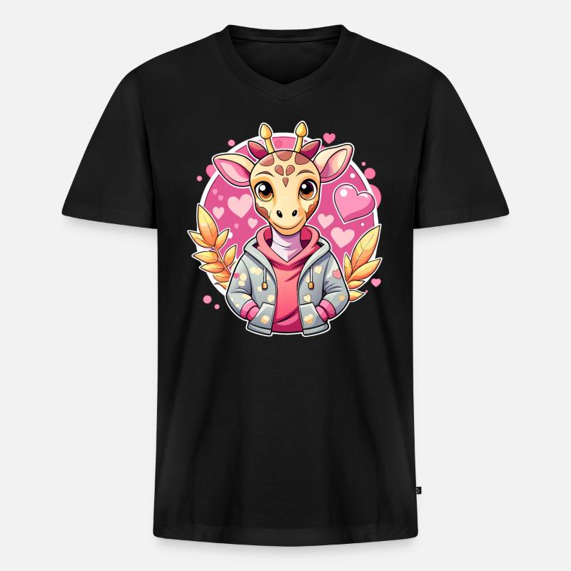 Giraffen-Parade: Coole Giraffe - Männer Premium Bio T-Shirt mit V-Ausschnitt - Schwarz