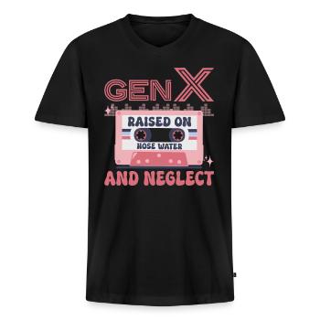 Generation X Humor - Männer Premium Bio T-Shirt mit V-Ausschnitt - Schwarz - Vorne - Nico (187cm)