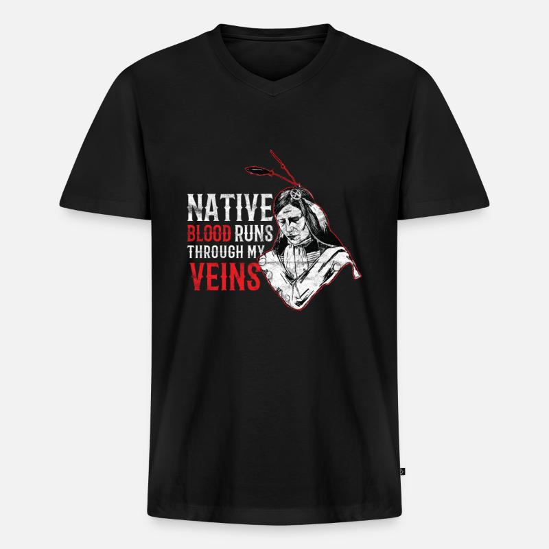 Indians - Native Blood Runs Through my veins - Männer Premium Bio T-Shirt mit V-Ausschnitt - Schwarz