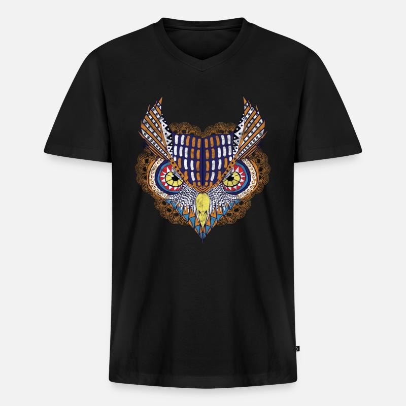 Kunst - Eule - Männer Premium Bio T-Shirt mit V-Ausschnitt - Schwarz