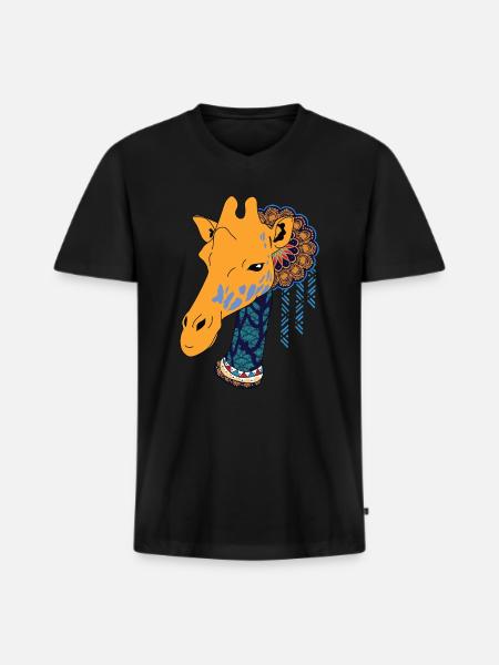 Globale Nomadengiraffe - Männer Premium Bio T-Shirt mit V-Ausschnitt - Schwarz