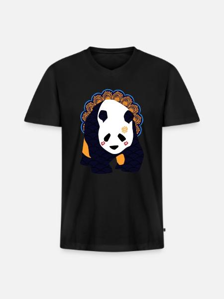 Globaler Nomadenpanda - Männer Premium Bio T-Shirt mit V-Ausschnitt - Schwarz