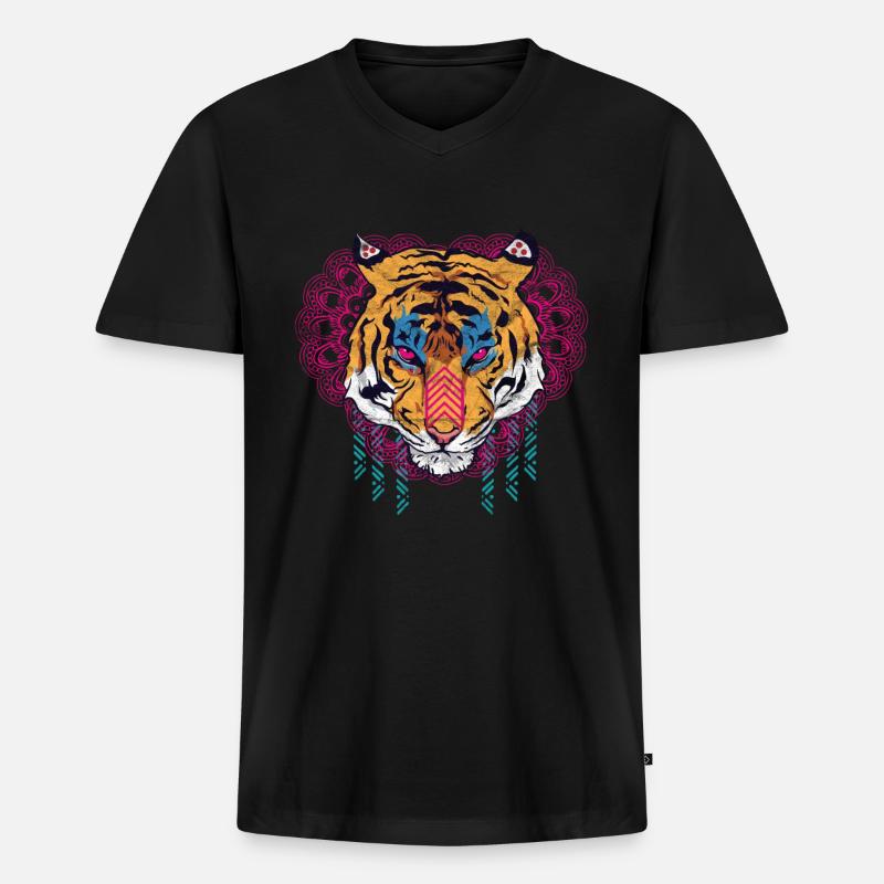Globaler Nomadentiger - Männer Premium Bio T-Shirt mit V-Ausschnitt - Schwarz