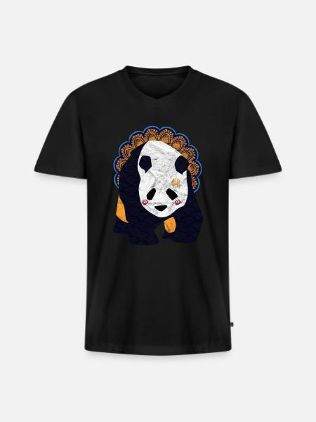 Globaler Nomadenpanda - Männer Premium Bio T-Shirt mit V-Ausschnitt - Schwarz