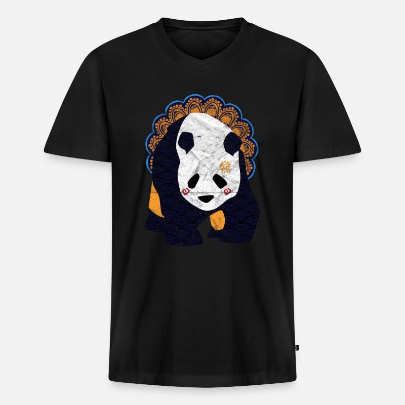 Globaler Nomadenpanda - Männer Premium Bio T-Shirt mit V-Ausschnitt - Schwarz