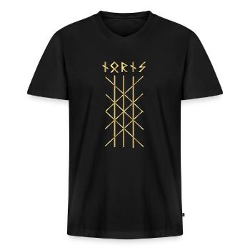 Nordische Rune Wikinger - Männer Premium Bio T-Shirt mit V-Ausschnitt - Schwarz - Vorne - Nico (187cm)