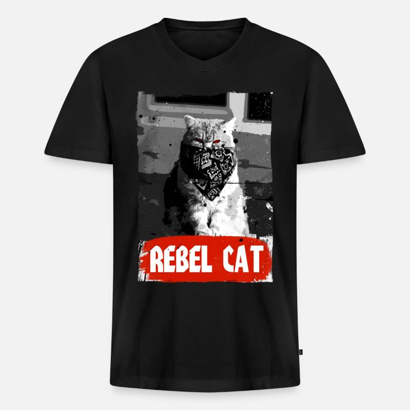 Rebel Cat - Grumpy Cat - Katze - Männer Premium Bio T-Shirt mit V-Ausschnitt - Schwarz