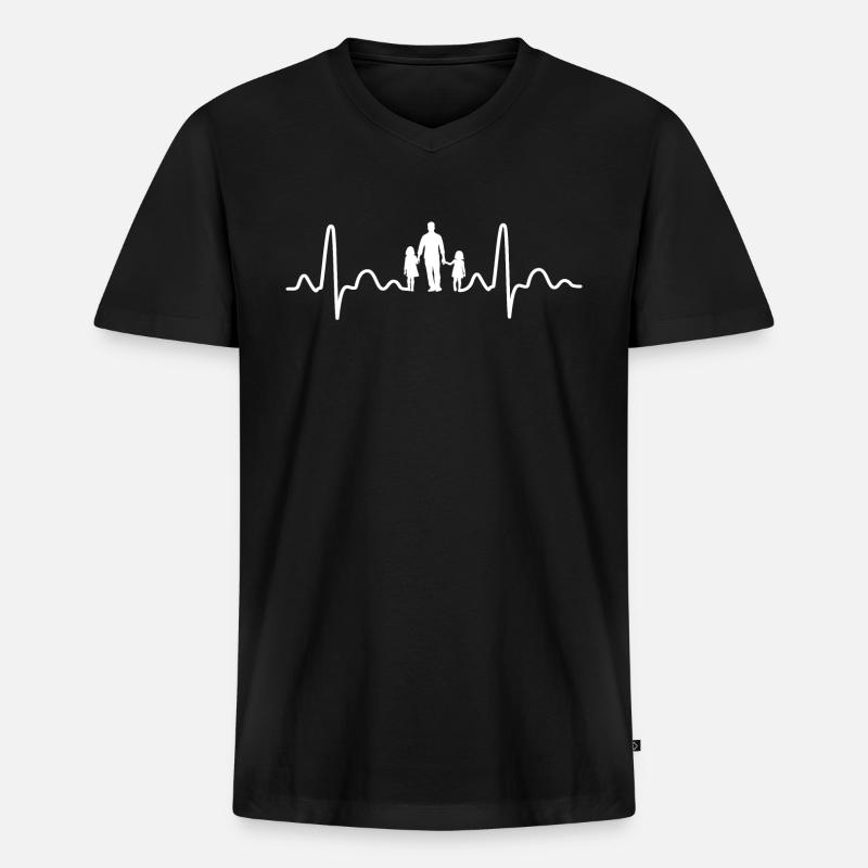 Vater mit zwei Töchtern Herzschlag - Männer Premium Bio T-Shirt mit V-Ausschnitt - Schwarz