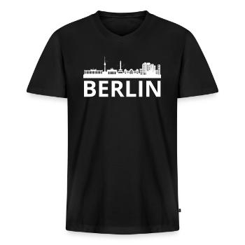 Berliner Skyline - Männer Premium Bio T-Shirt mit V-Ausschnitt - Schwarz - Vorne - Nico (187cm)
