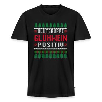 Blutgruppe Glühwein positiv ugly Christmas - Männer Premium Bio T-Shirt mit V-Ausschnitt - Schwarz - Vorne - Nico (187cm)