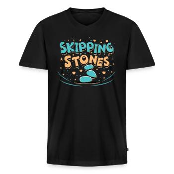 Skipping Stones - Männer Premium Bio T-Shirt mit V-Ausschnitt - Schwarz - Vorne - Nico (187cm)