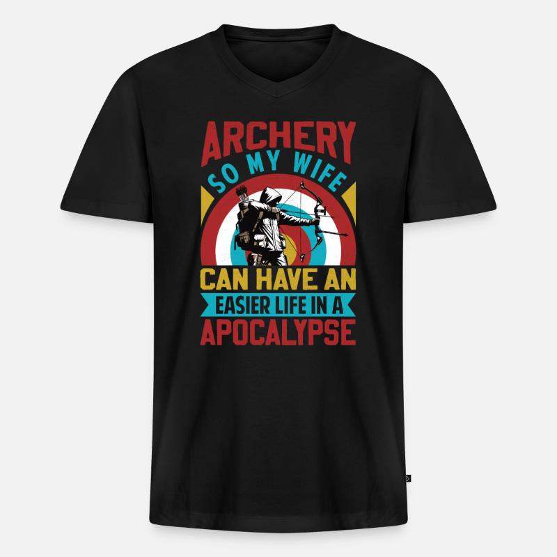 Lustiger Bogenschießen Spruch - Apokalypse - Männer Premium Bio T-Shirt mit V-Ausschnitt - Schwarz
