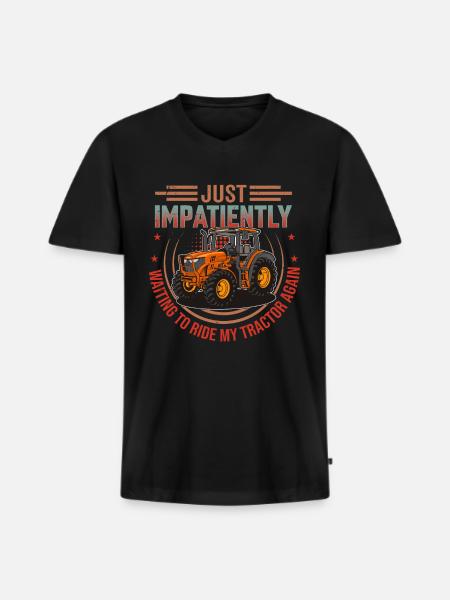 Retro traktor høsttid - siger engelsk - Premium økologisk T-shirt med V-hals til mænd - sort