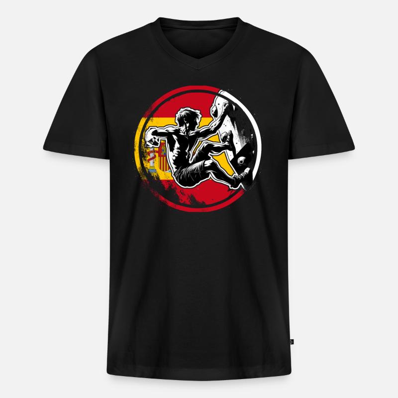 Spain Climber – Distressed Boulderer Climbing - Männer Premium Bio T-Shirt mit V-Ausschnitt - Schwarz