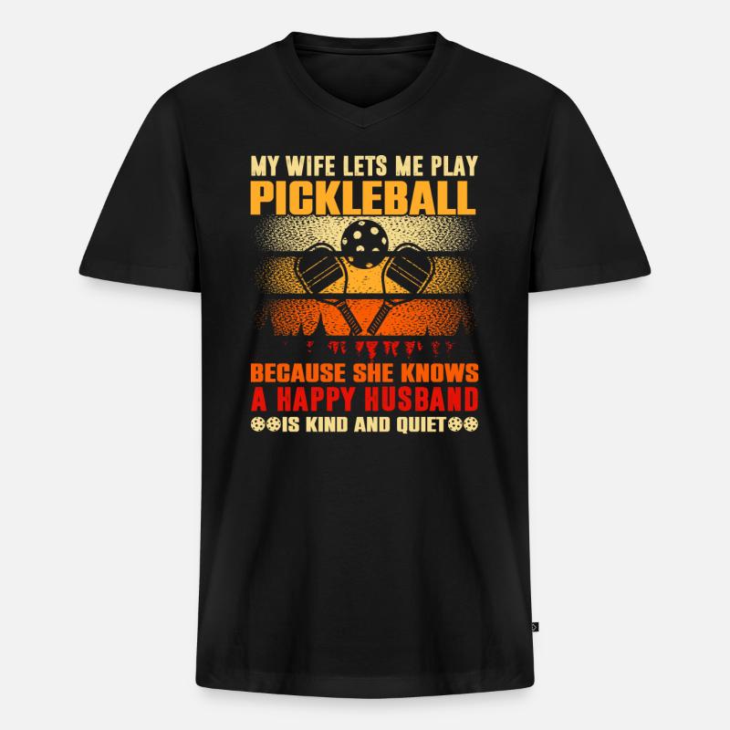 Pickleball-spieler-ehemann Liebt - Männer Premium Bio T-Shirt mit V-Ausschnitt - Schwarz