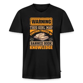 Girls Reading Forbidden Books Thrilled - Men's Premium Organic T-shirt with V-neck - black - Front - Nico (187cm)